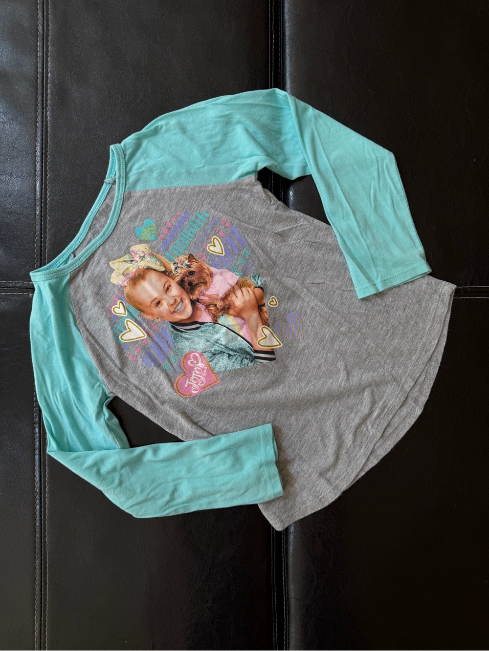 Jumping Beans - Girl’s Gray & Aqua JoJo Siwa Graphic Raglan Long Sleeve Tee